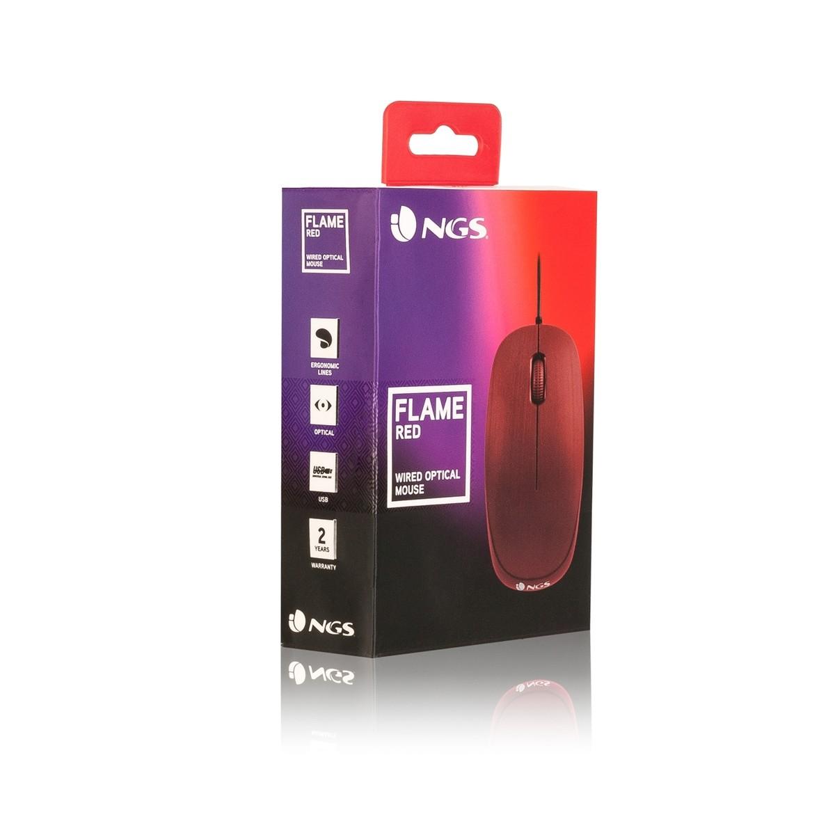 Mouse USB NGS Flame 1000dpi - 3 Pulsanti - Uso Ambidestro - Colore Rosso