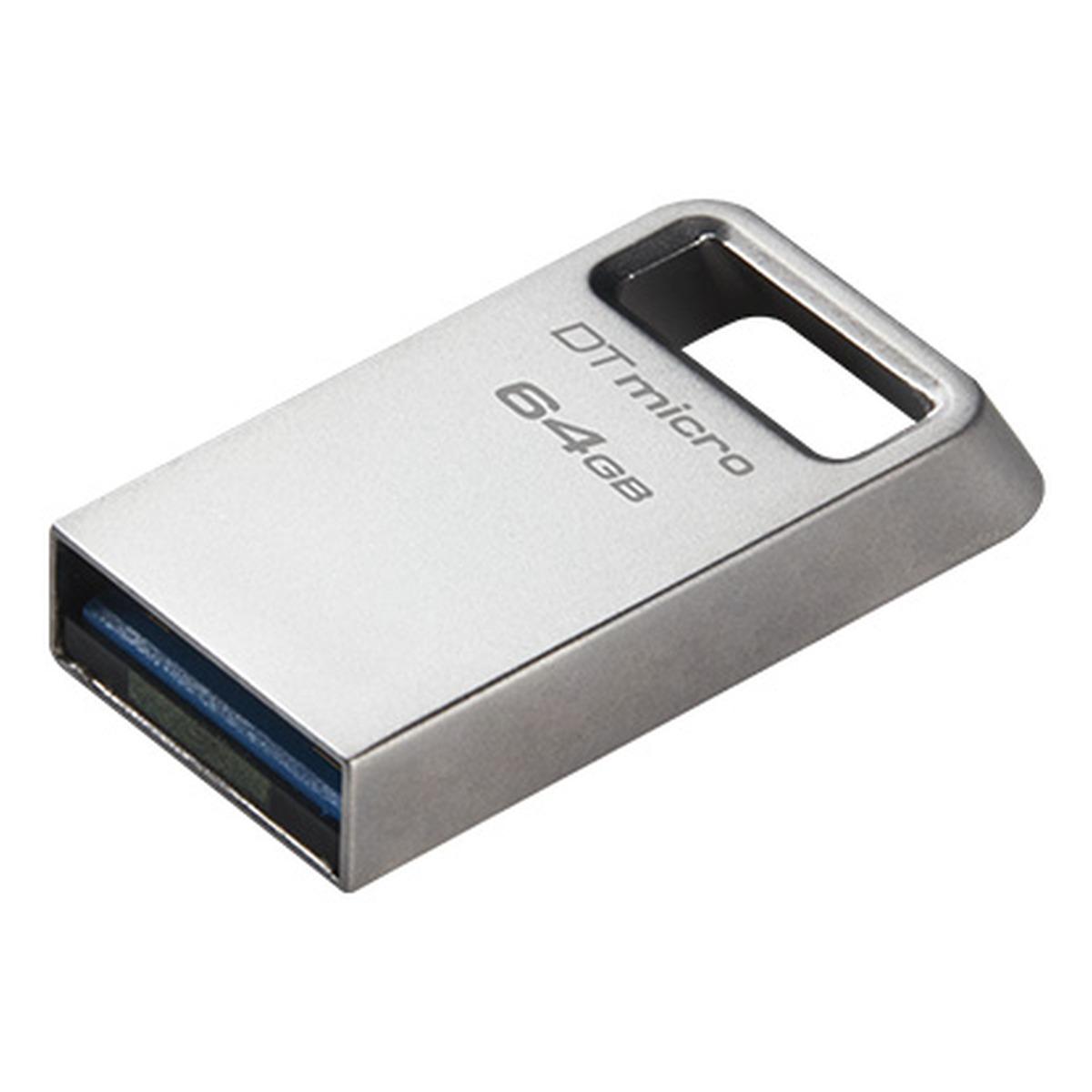 Pendrive Kingston DataTraveler Micro USB Flash Drive 64GB - USB 3.2 Gen 1 - Ultracompatta e leggera - Clip portachiavi - Corpo in metallo