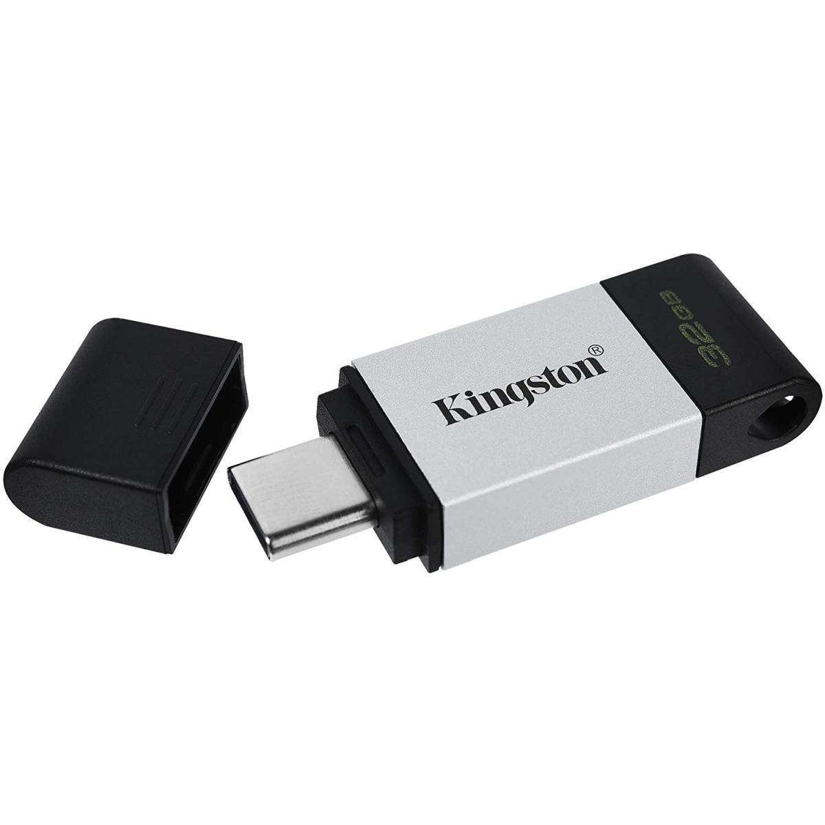 Pendrive Kingston DataTraveler 80 USB Tipo C Flash Drive 32GB - USB-C 3.2 Gen 1 - 200 MB/s Lettura - Con Cover - Design in Metallo