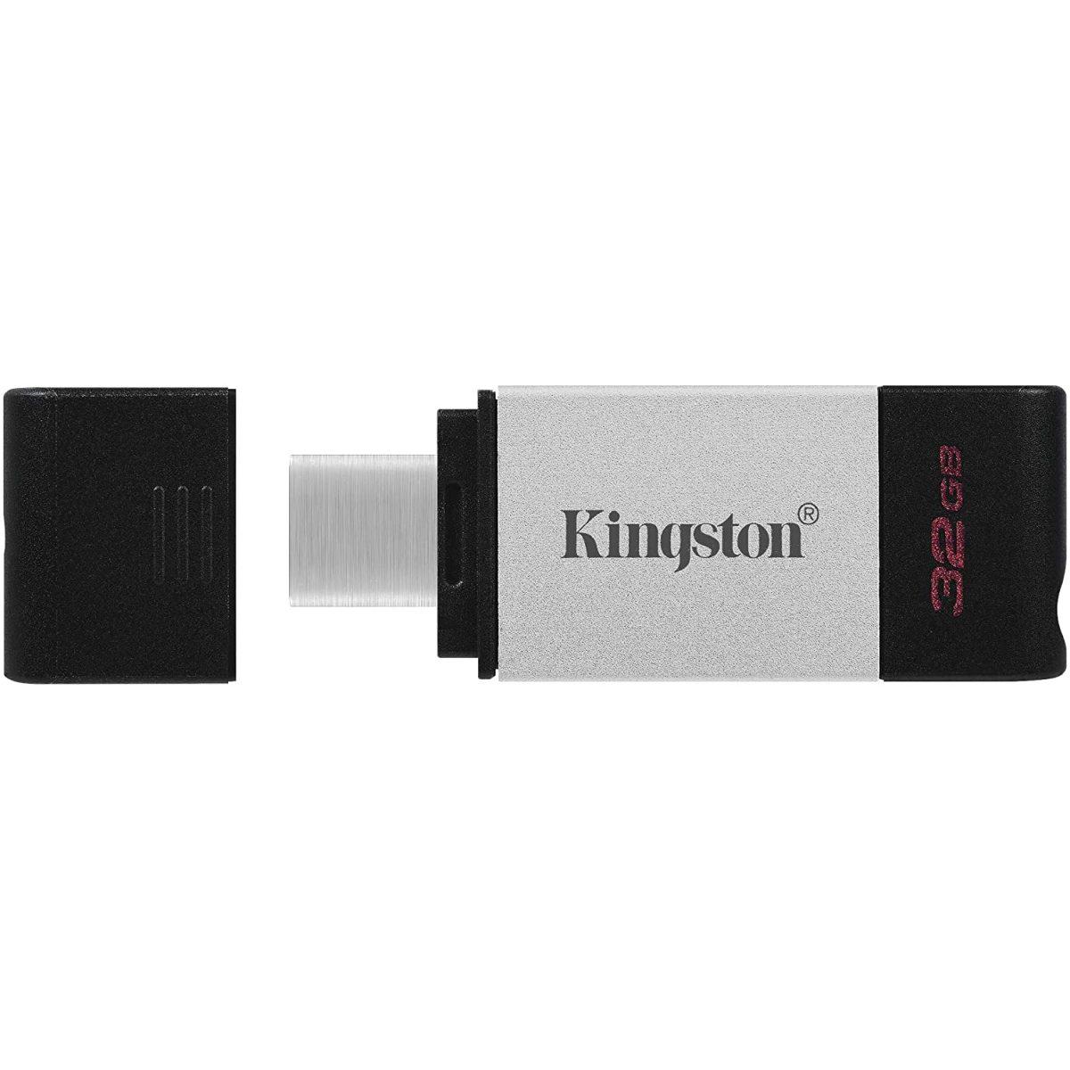 Pendrive Kingston DataTraveler 80 USB Tipo C Flash Drive 32GB - USB-C 3.2 Gen 1 - 200 MB/s Lettura - Con Cover - Design in Metallo