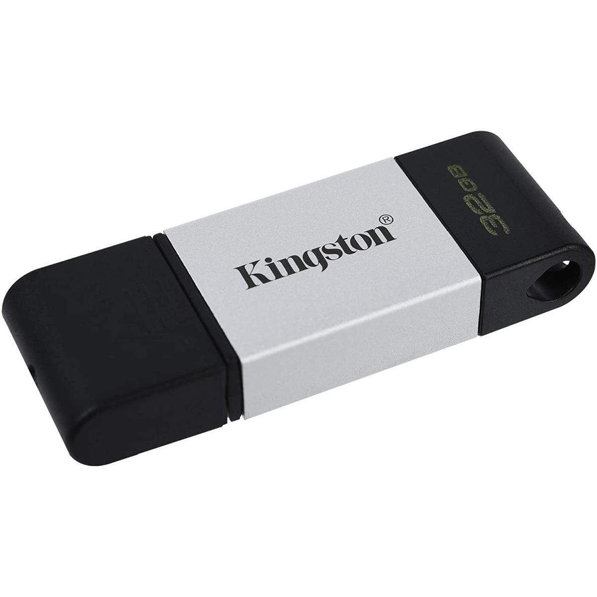 Pendrive Kingston DataTraveler 80 USB Tipo C Flash Drive 32GB - USB-C 3.2 Gen 1 - 200 MB/s Lettura - Con Cover - Design in Metallo