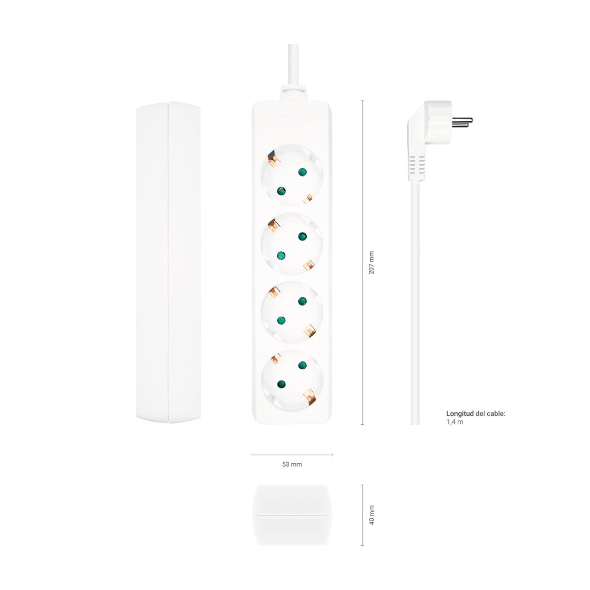 Aisens Multipresa da 4 Prese senza Interruttore con Cavo 3×1.5mm2 - 1.4m - Colore Bianco