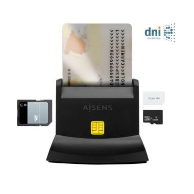 Lettore di smart card Aisens USB-C DNI con lettore di micro card SIM, SD, Micro SD, MMC, RS-MMC, MMC - Colore nero