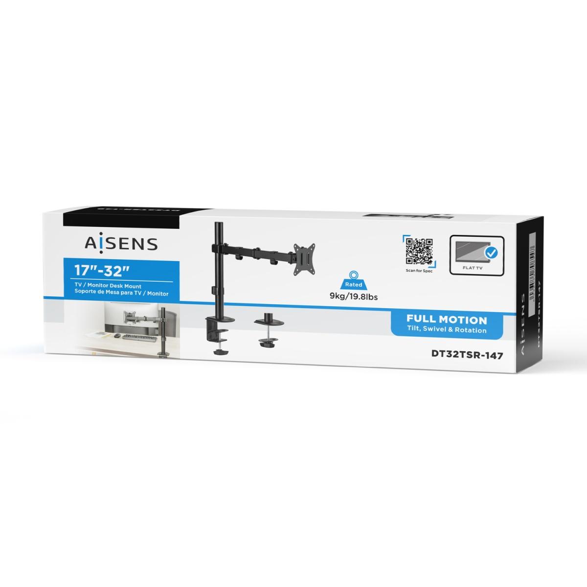 Supporto da Tavolo Girevole e Inclinabile per Monitor/TV 9kg (3 Perni - 1 Braccio) da 17-32 - Colore Nero