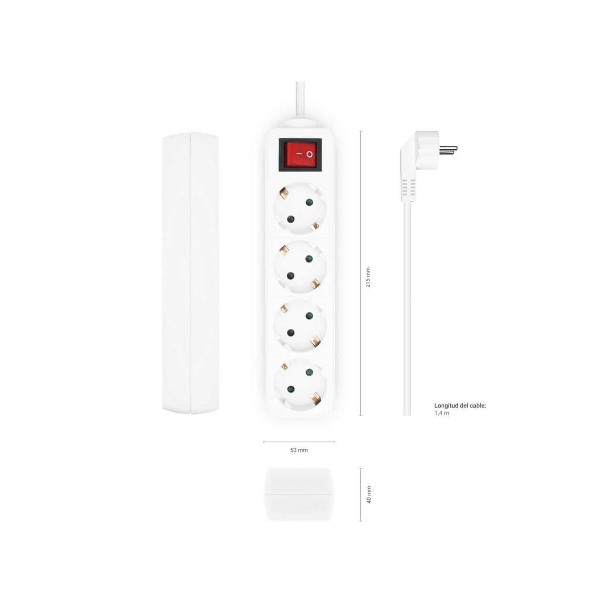 Ciabatta Multipresa Aisens 4 Prese con Interruttore con Cavo 3×1,5mm2 - 1,4m - Colore Bianco