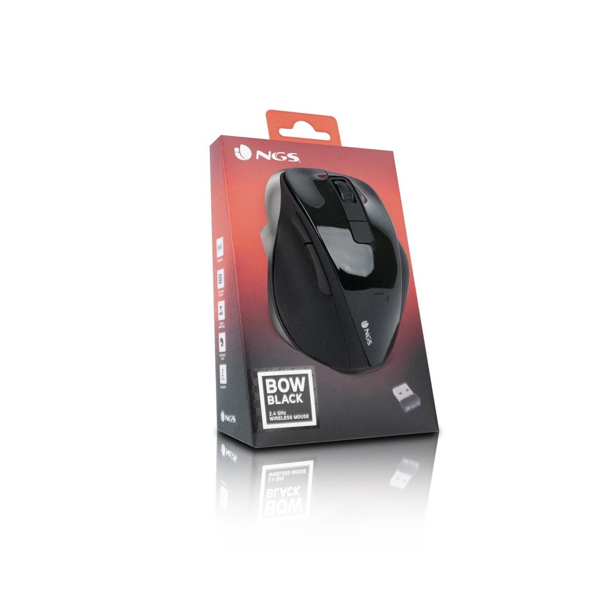 Mouse USB wireless NGS Bow 1600 dpi - 4 pulsanti - Utilizzo per destrimani - Colore nero