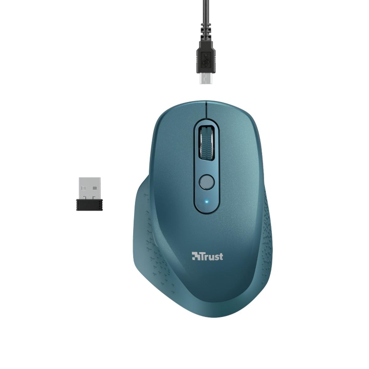Trust Mouse wireless ricaricabile Trust Ozaa 2400 dpi - 5 pulsanti -  Scorrimento verticale e orizzontale - Ergonomico - Utilizzo per destrimani  - Colore blu 24034 8713439240344