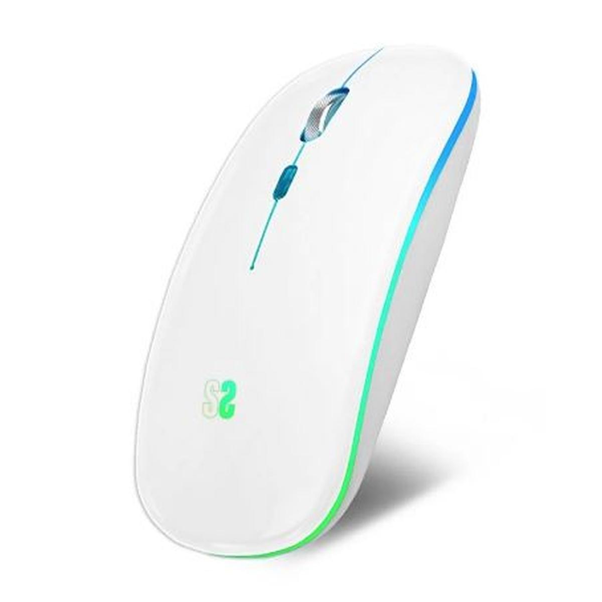 Mouse Subblim LED Dual Flat Mouse - Doppia connessione - Clic silenzioso - Illuminazione LED in 7 colori - Batteria a lunga durata - Colore bianco