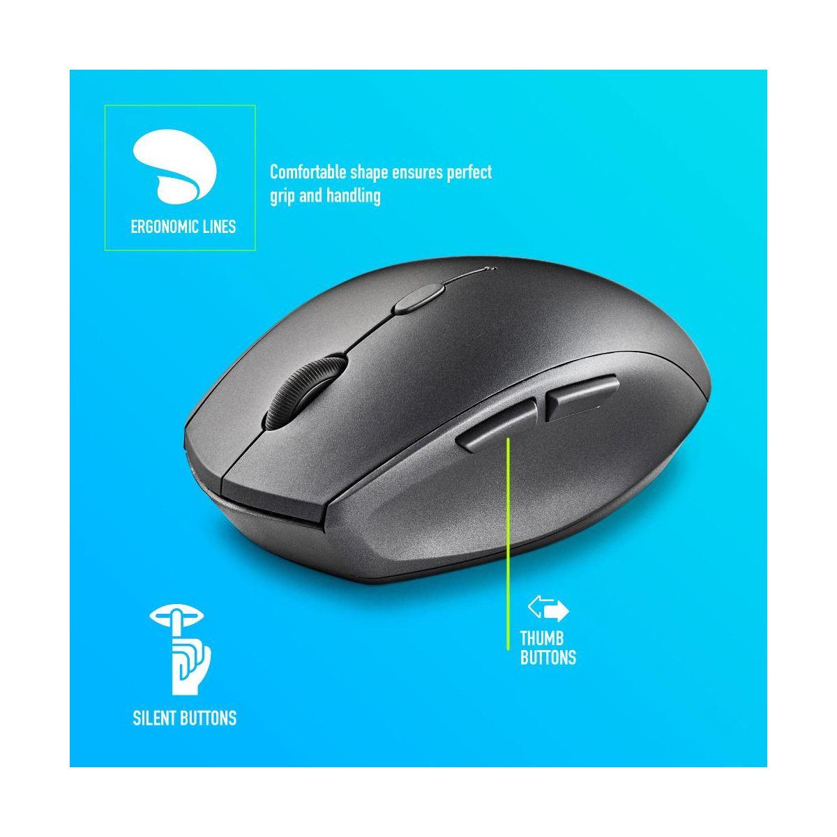 Mouse wireless ergonomico NGS per laptop e computer - 5 pulsanti e rotella di scorrimento - Tasti silenziosi - Colore nero