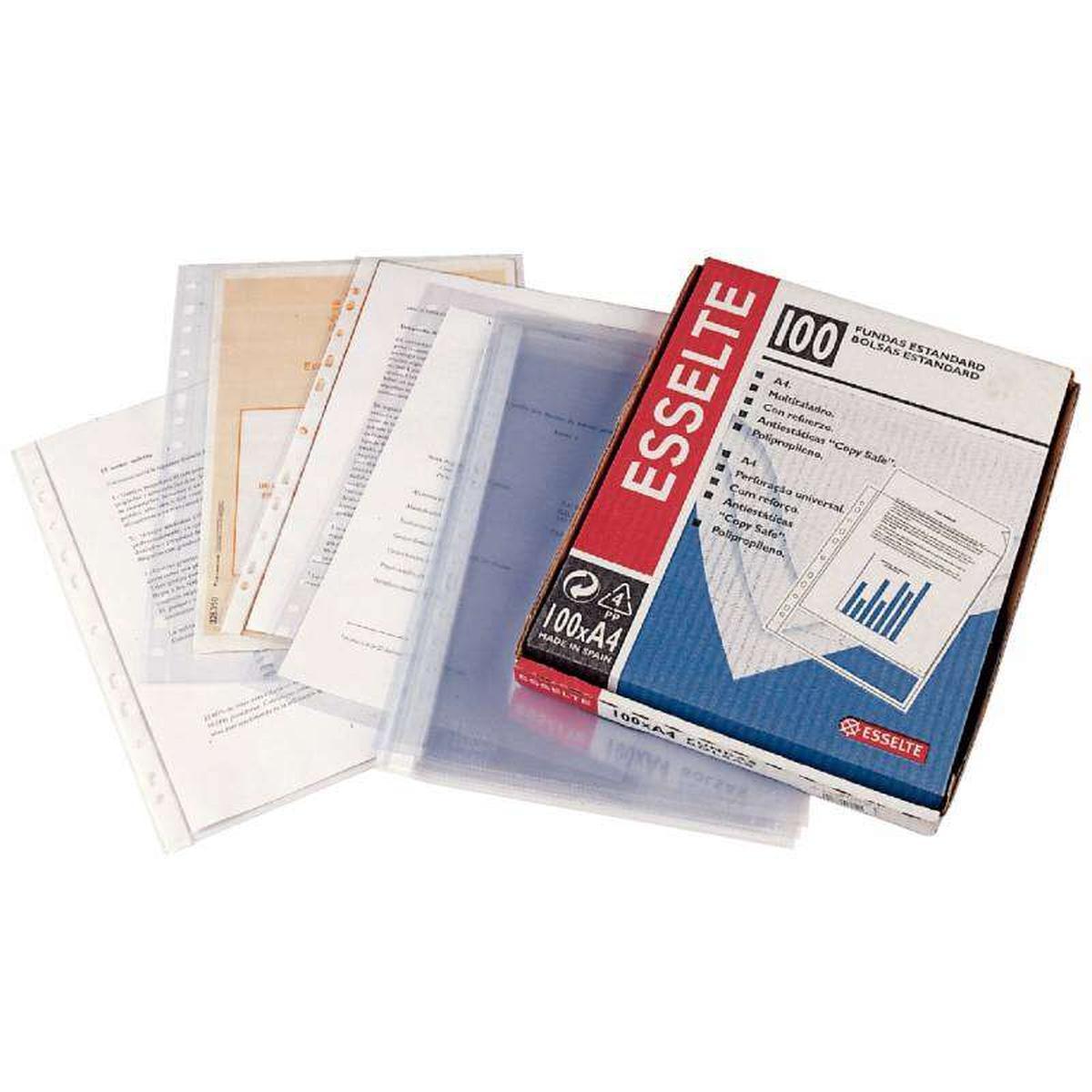 Buste Forate Esselte Confezione da 100 multiforo 80 micron Formato Folio - Vetro liscio di qualità standard - Trasparente