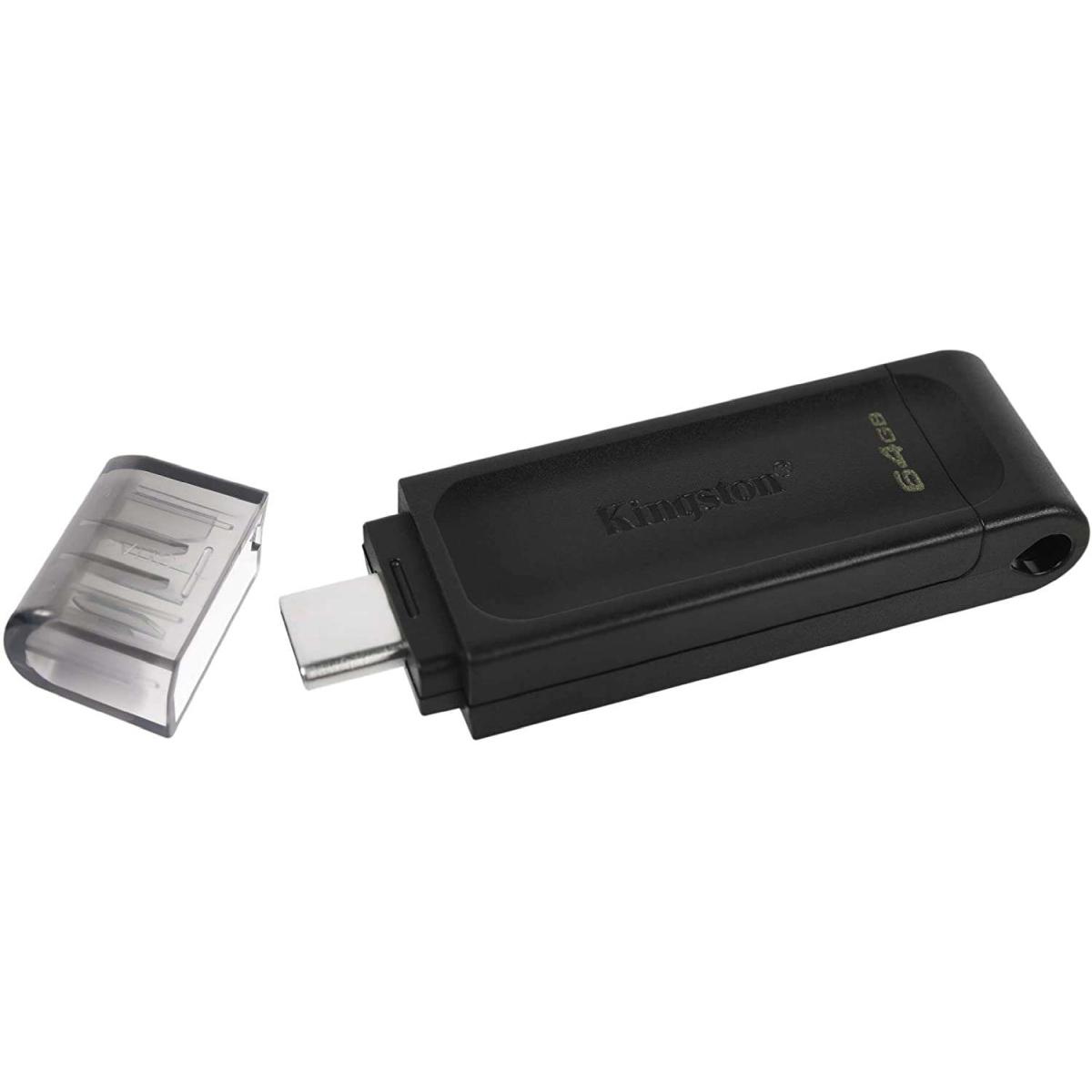 Pendrive Kingston DataTraveler 70 Memoria USB tipo C 64 GB - USB-C 3.2 Gen 1 - Con cover - Nero
