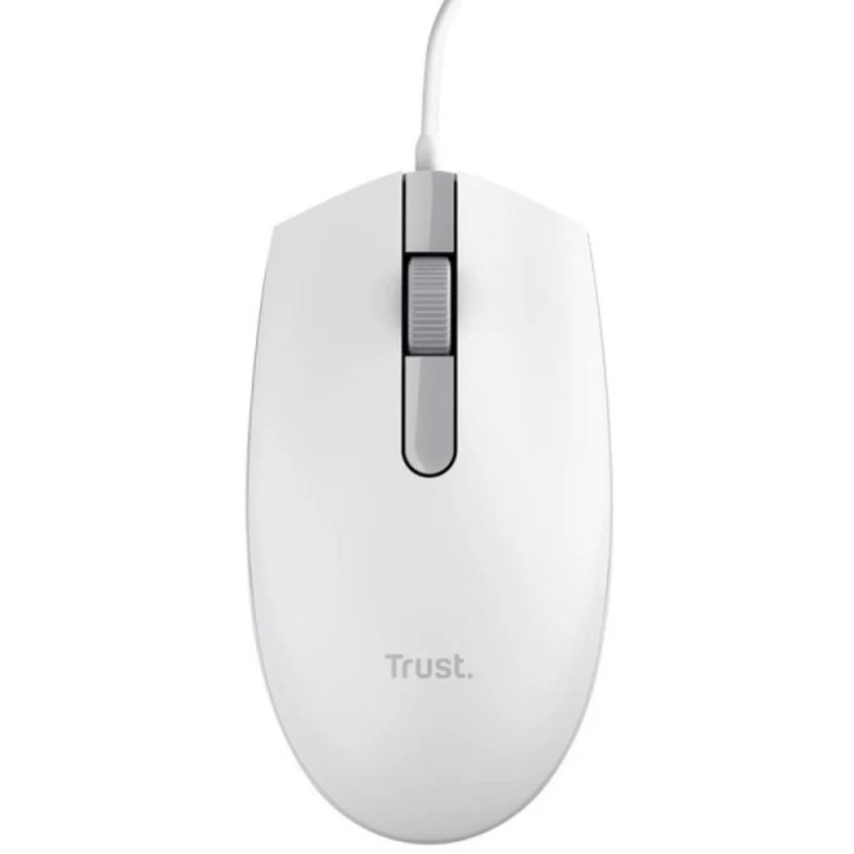 MOUSE Trust TM101 Eco USB 1200 dpi - Realizzato con il 50% di plastica riciclata - 3 pulsanti - Uso ambidestro - Cavo da 1,60 m - Bianco