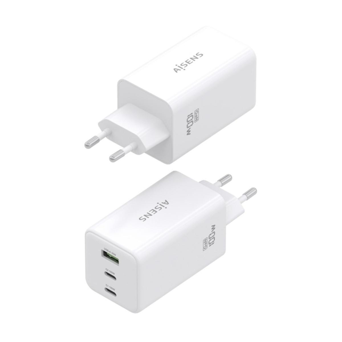 Caricabatterie Aisens GAN 100W - 2xUSB-C PD3.0, QC4.0, QC5.0 - 1xUSB-A QC3.0 - Bianco