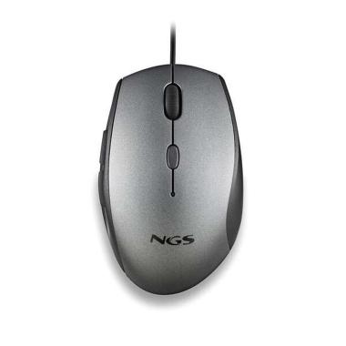 Mouse USB NGS Moth Gray 1600 dpi + adattatore da USB-A a USB-C - 5 pulsanti - Per destrorsi - Cavo da 1,80 m - Grigio/Nero