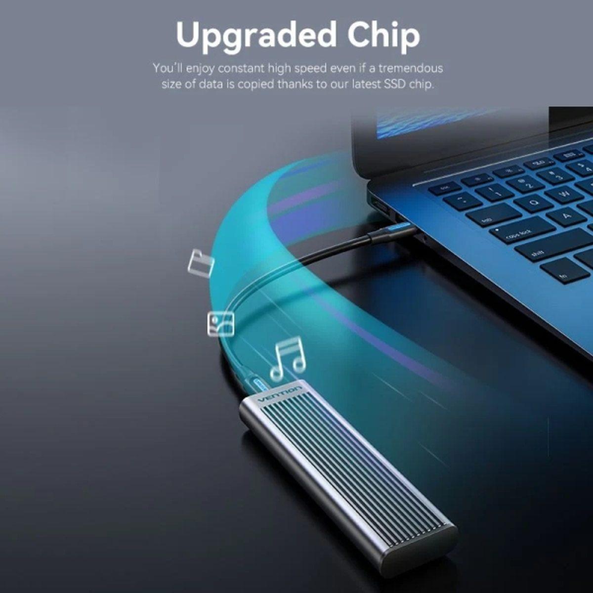 Box esterno Vention per SSD M.2 NVMe - Dissipatore di calore - USB 3.1 - Velocità fino a 10 Gbps - Alluminio - Modalità di sospensione automatica - Grigio