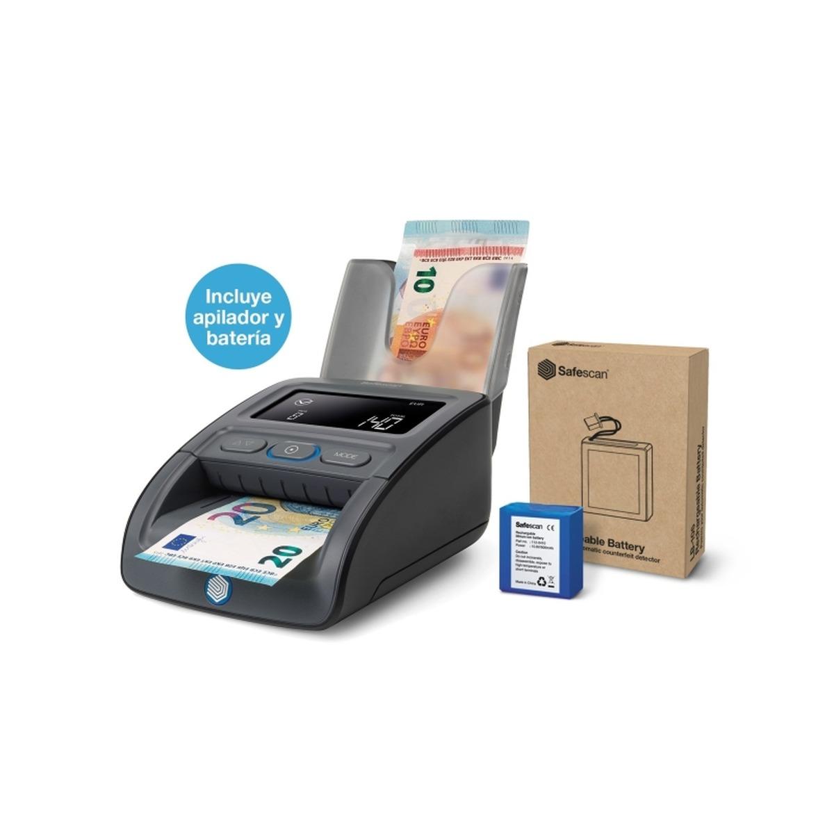 Rilevatore di banconote false Safescan 155-S - Rilevatore automatico di banconote false - Batteria e impilatore inclusi - Controlla, conta e impila