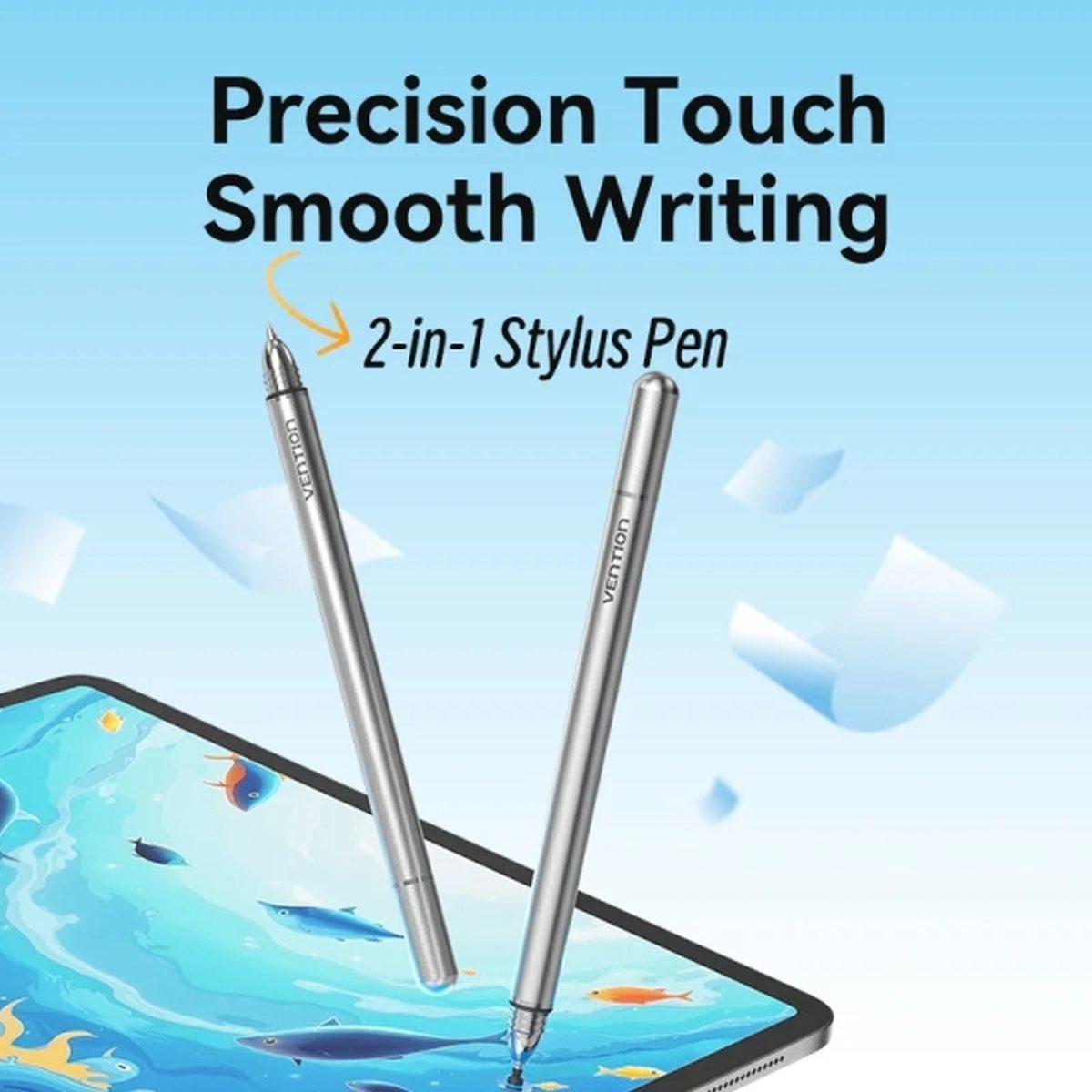 Penna digitale Vention 2 in 1 per tablet e smartphone - Magnetica - Alluminio - Doppia punta sostituibile - 8,9x146,5 mm - Grigio
