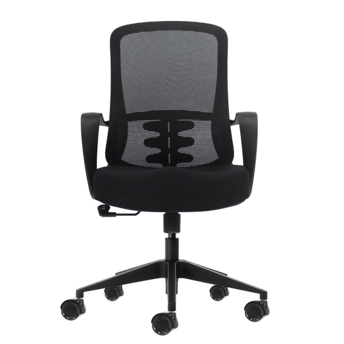 Sedia da ufficio ergonomica Oqonos Cherg 006 con schienale in rete traspirante, pistone a gas di classe 4, supporto lombare, braccioli fissi, sedile ergonomico sagomato e ruote in