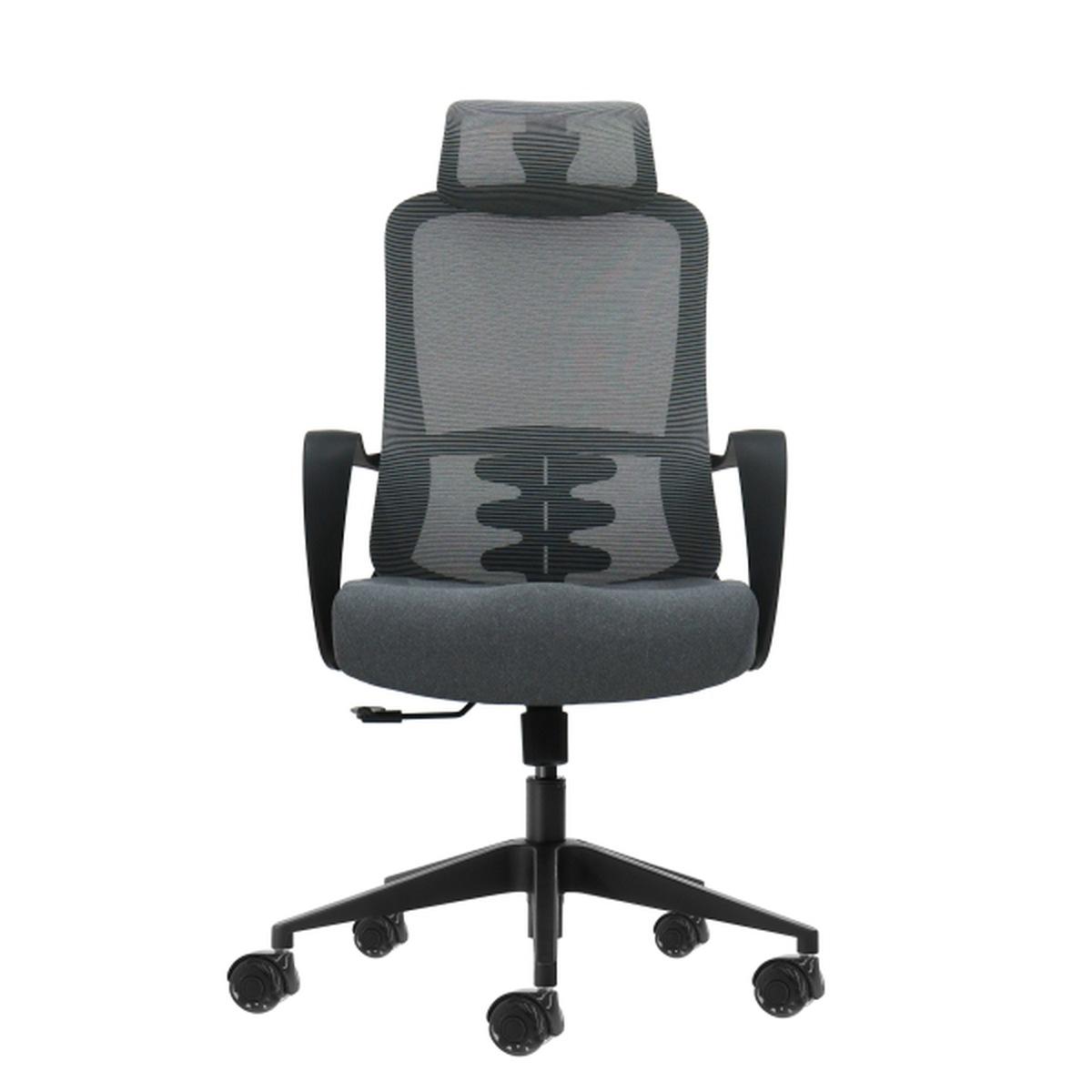 Sedia da ufficio ergonomica Oqonos Cherg 005 con poggiatesta cervicale regolabile, schienale in rete traspirante, pistone a gas di classe 4, supporto lombare, braccioli fissi, sedi