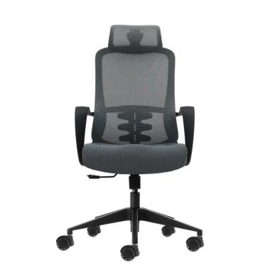 Sedia da ufficio ergonomica Oqonos Cherg 005 con poggiatesta cervicale regolabile, schienale in rete traspirante, pistone a gas di classe 4, supporto lombare, braccioli fissi, sedi