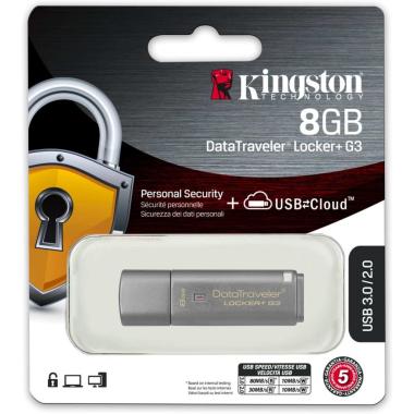 Pendrive Kingston DT Locker + Memoria USB G3 8GB - USB 3.0 - 80MB/s in lettura - Da USB a Cloud - Sistema di Crittografia