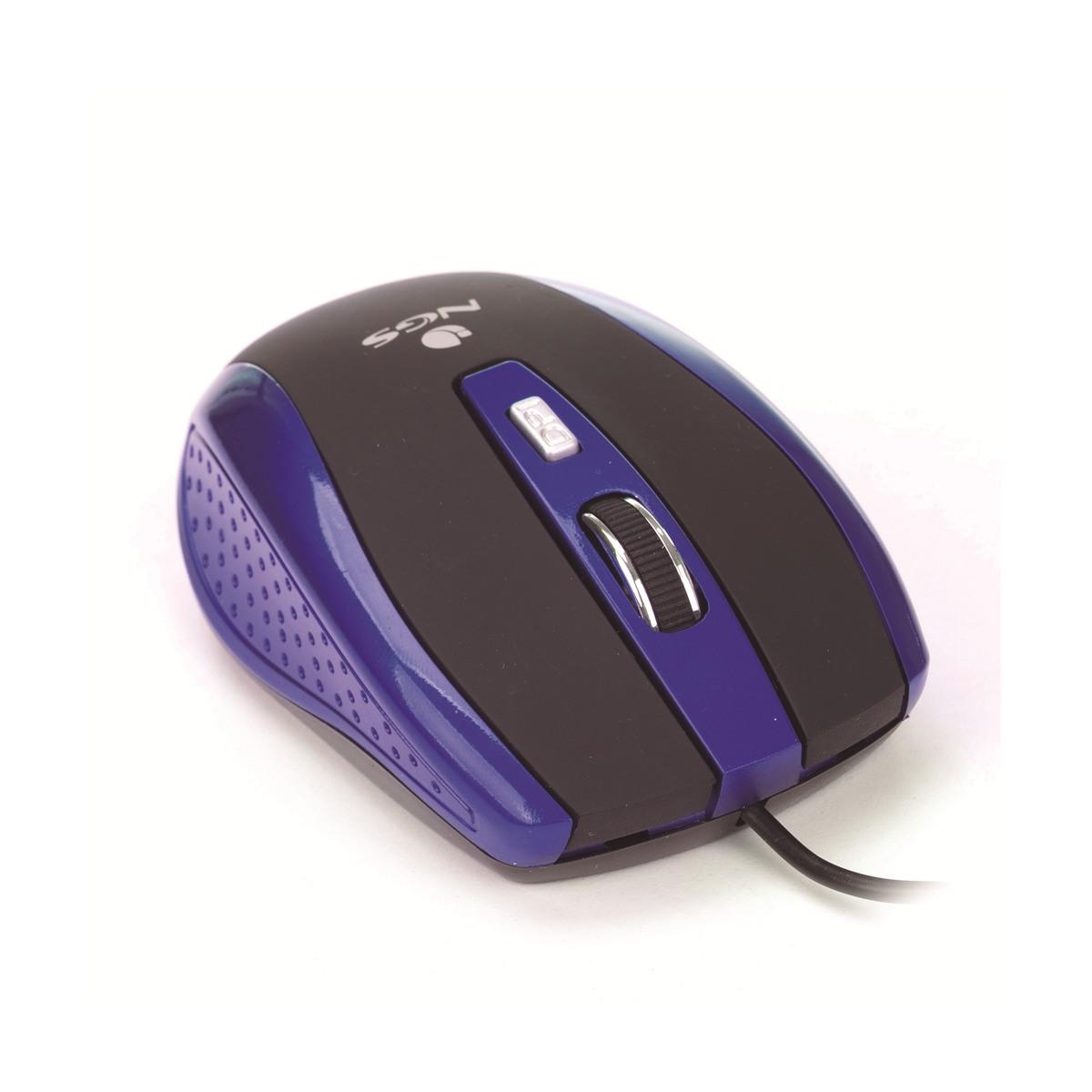 NGS Tick Mouse USB 1600 dpi - 5 pulsanti - Uso destro - Colore blu/nero