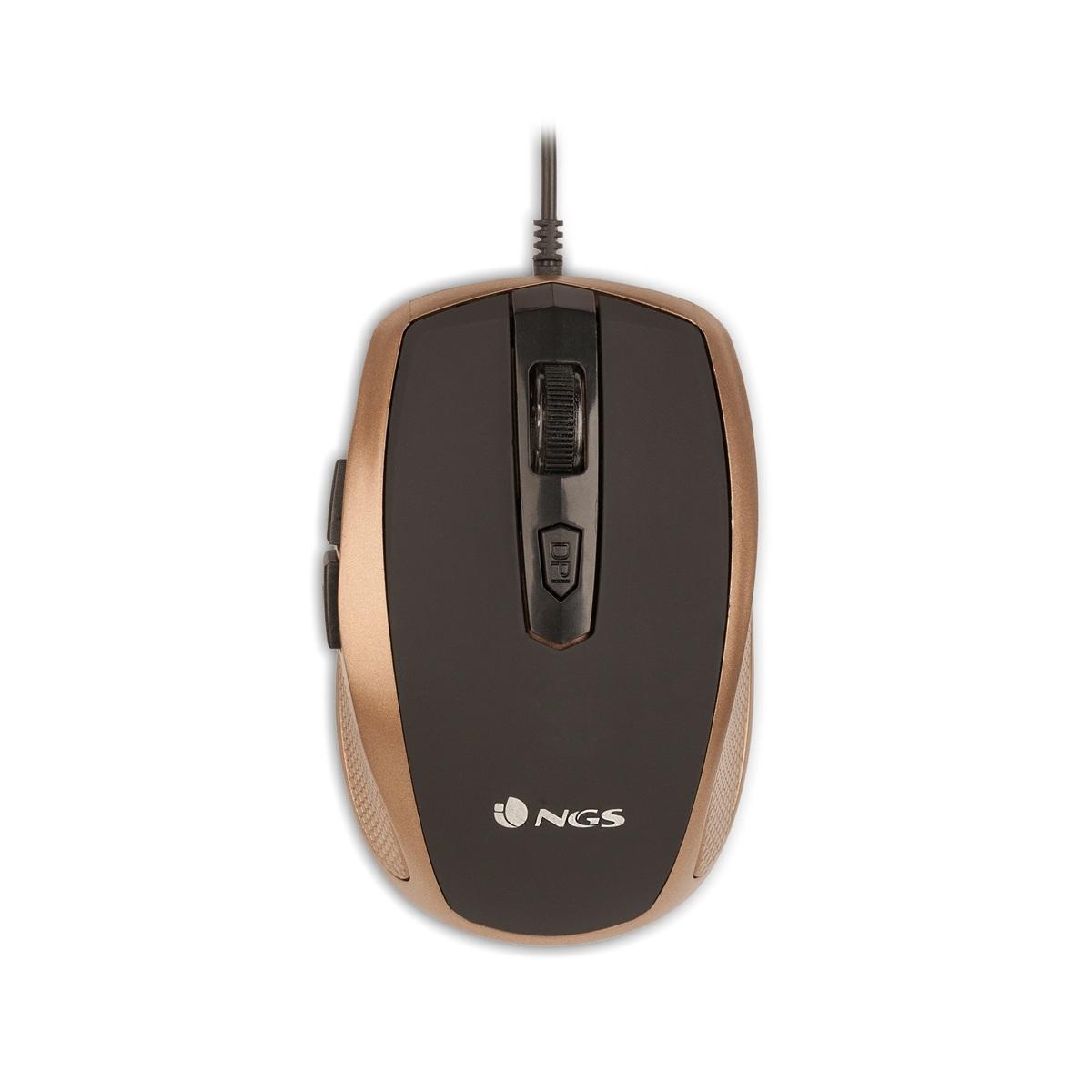 NGS Tick Mouse USB 1600 dpi - 5 pulsanti - Uso con la mano destra - Colore oro / nero