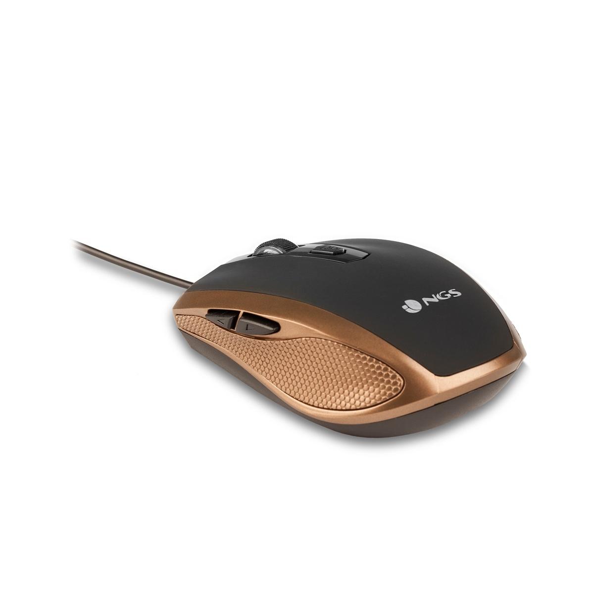 NGS Tick Mouse USB 1600 dpi - 5 pulsanti - Uso con la mano destra - Colore oro / nero