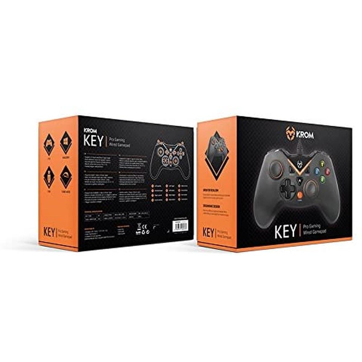 Krom Key Controller / Gamepad USB - 12 pulsanti - Retroilluminazione - Vibrazione - Compatibile con PC, PS3 e Android - Cavo 1,80 m - Colore nero