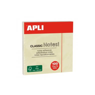 Blocco Note Apli Classic 100 fogli - 75mm x 75mm - Colore Giallo
