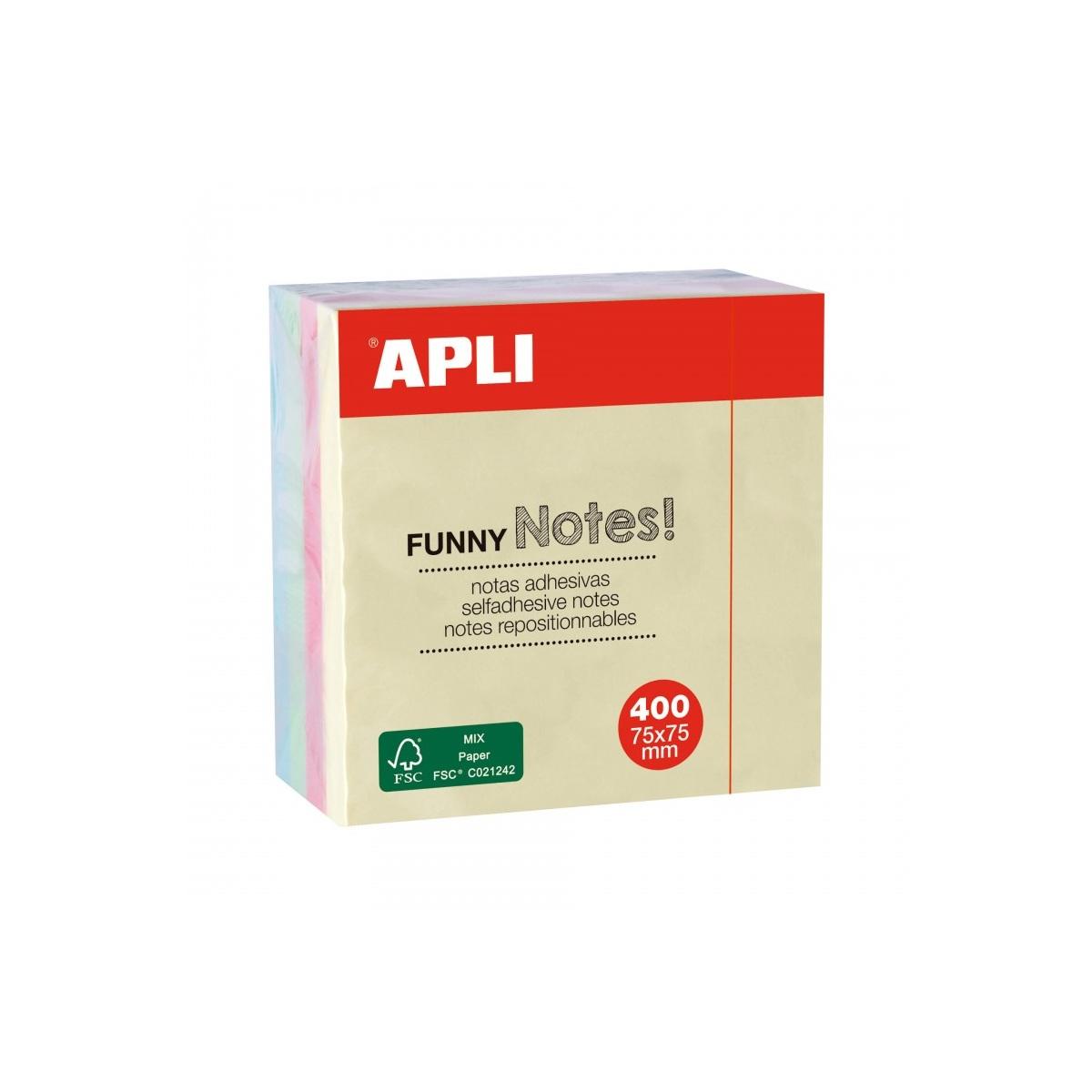 Blocco Note Apli Cubo da 400 Sticky Notes 75 x 75 mm - Colori Pastello Assortiti